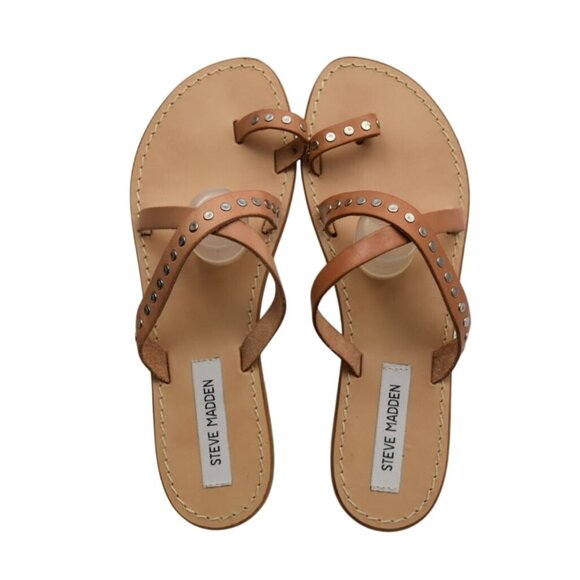 Steve Madden Becky Sandals Womens 10 Tan Leather Studded Made In Italy - Picture 4 of 4